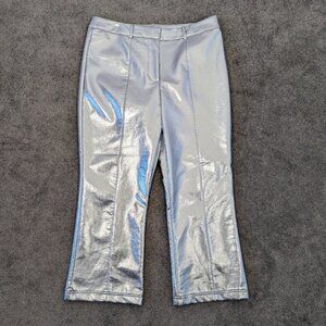 7 For All Mankind Faux Leather Pants Size XL Silver Metallic Cropped Futuristic